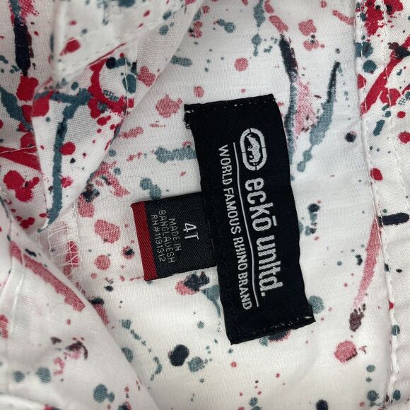Ecko Long Sleeve Button Down Shirt Boys 4T White Red Blue Splatters Cool Funky - Picture 3 of 13